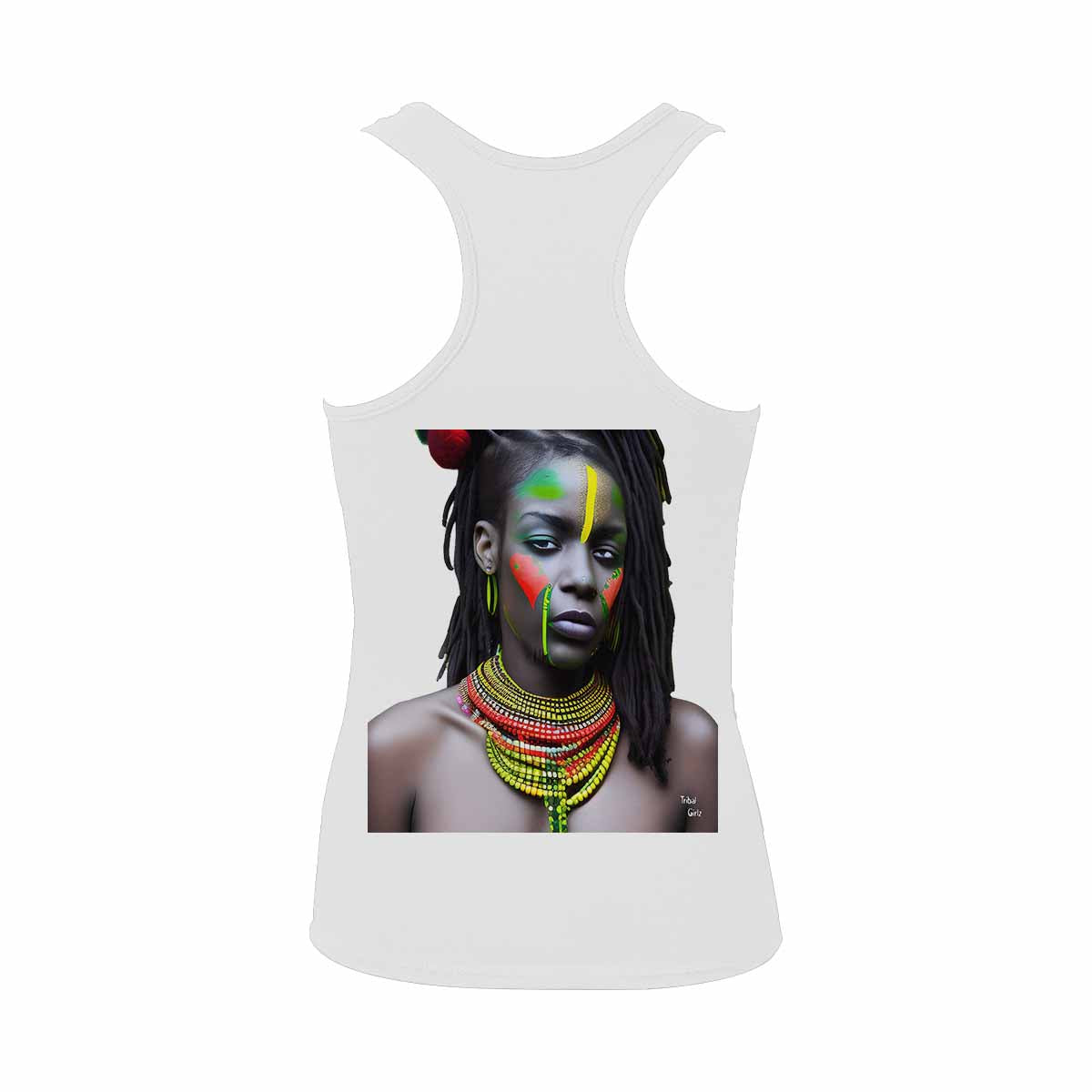 Dreads & Braids, WHITE tank top, cotton, african tribal, outline MCL, Fulangiara 42