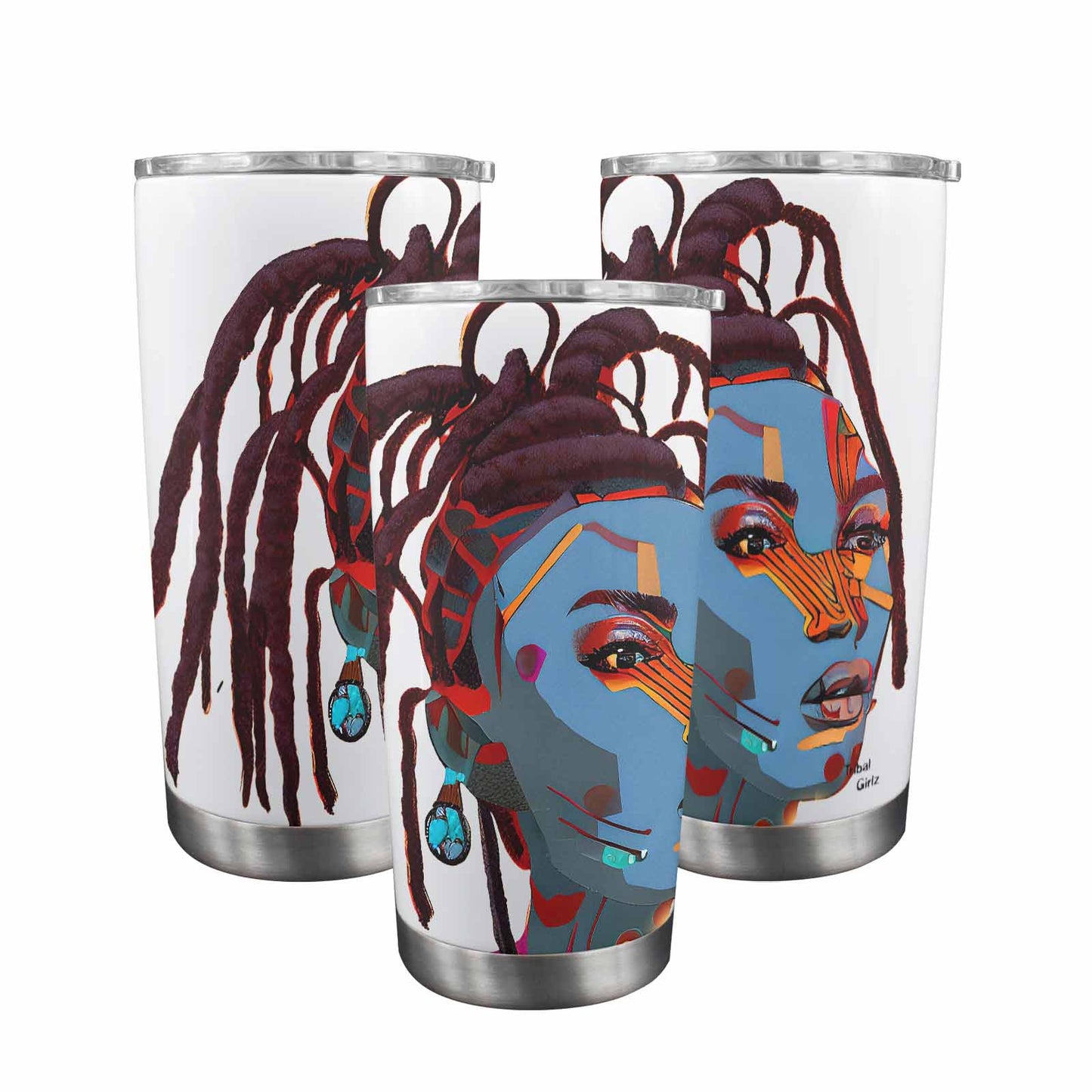 Dreads & Braids, Transparent Tumbler, mug, african tribal, outline BL, Fulangiara 23