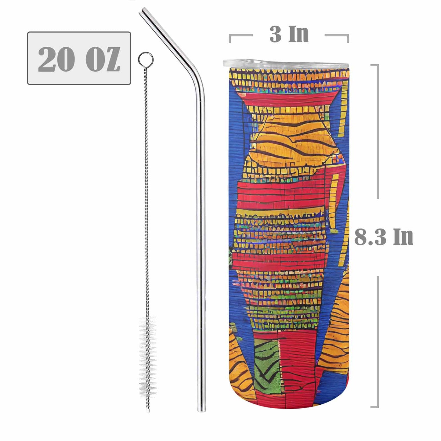 African Art, tall stainless steel insulated tumbler, travel mug, design 25