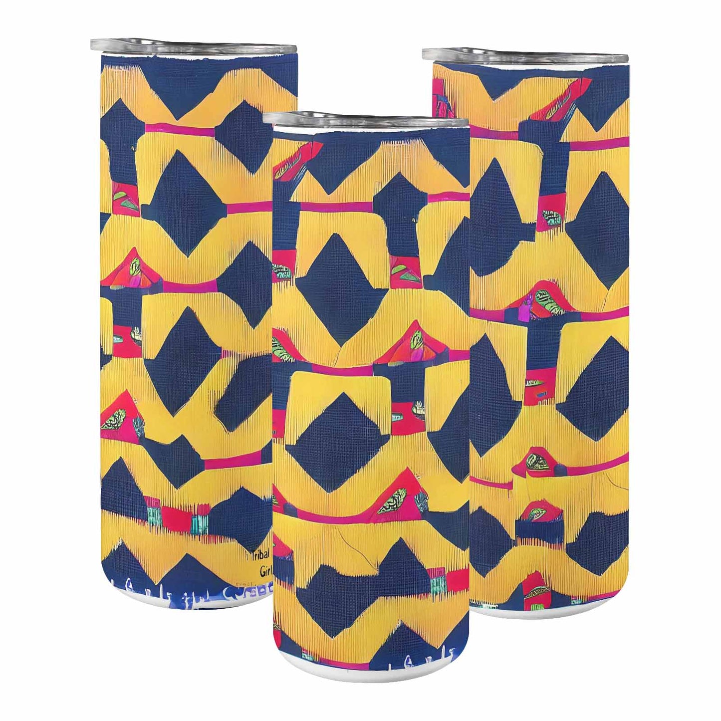 African Art, tall stainless steel insulated tumbler, travel mug, design 35