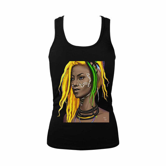 Dreads & Braids, BLACK tank top, cotton, african tribal, outline MCL, Fulangiara 1