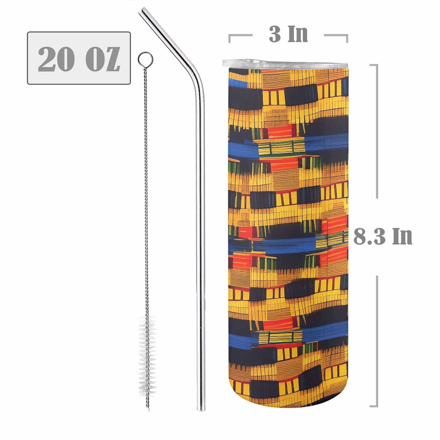 African Art, tall stainless steel insulated tumbler, travel mug, design 27