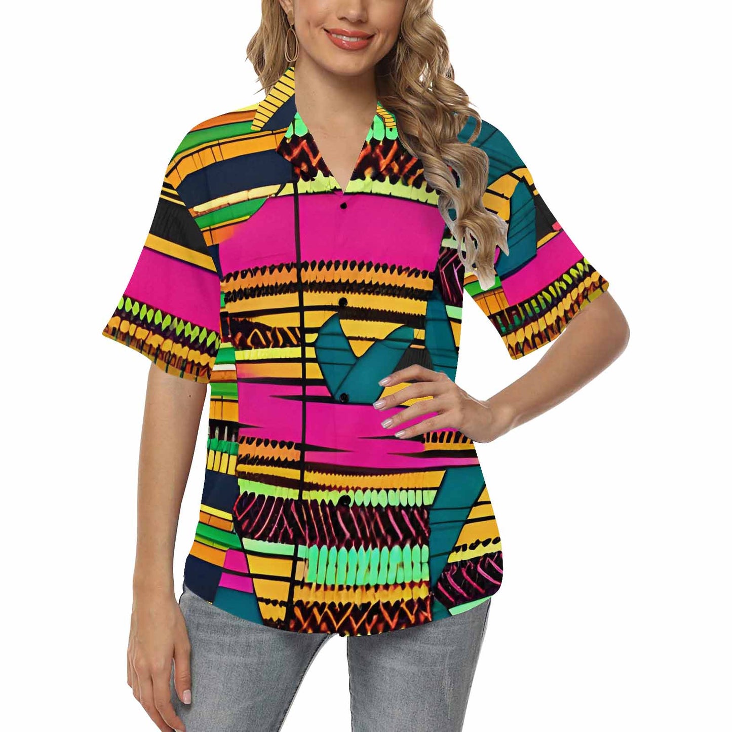 African Art, womens Hawaiian shirt, design 24