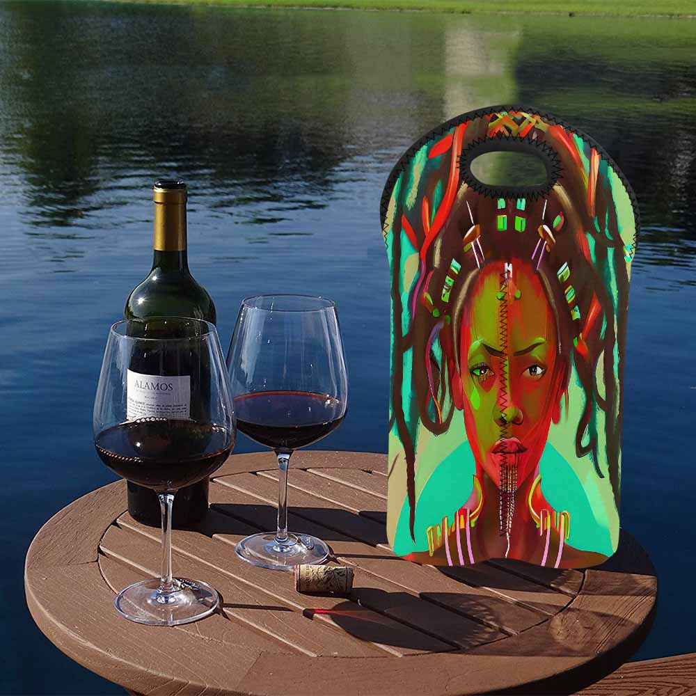 Dreads & Braids, 2 bottle wine bag, picnic or gift, african tribalgirlz Fulangiara 39