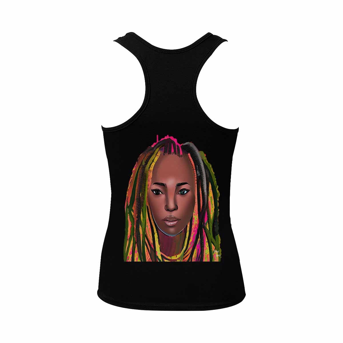 Dreads & Braids, BLACK tank top, cotton, african tribal, outline MCL, Fulangiara 12