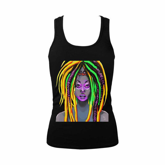 Dreads & Braids, BLACK tank top, cotton, african tribal, outline MCL, Fulangiara 28