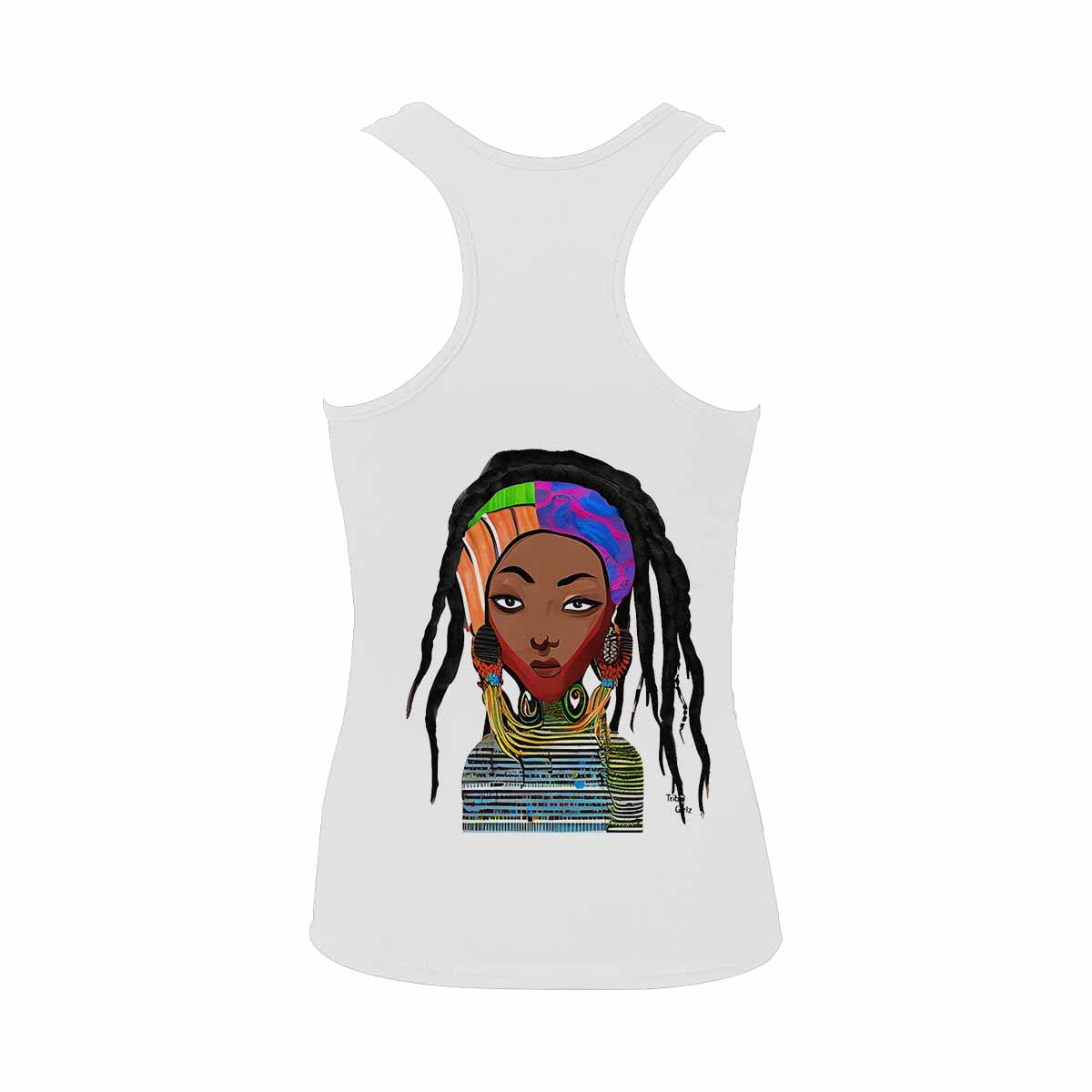 Dreads & Braids, WHITE tank top, cotton, african tribal, outline BL, Fulangiara 18