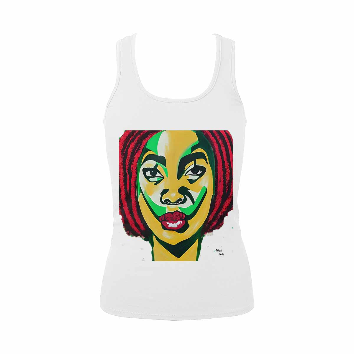 Dreads & Braids, WHITE tank top, cotton, african tribal, outline BL, Fulangiara 50