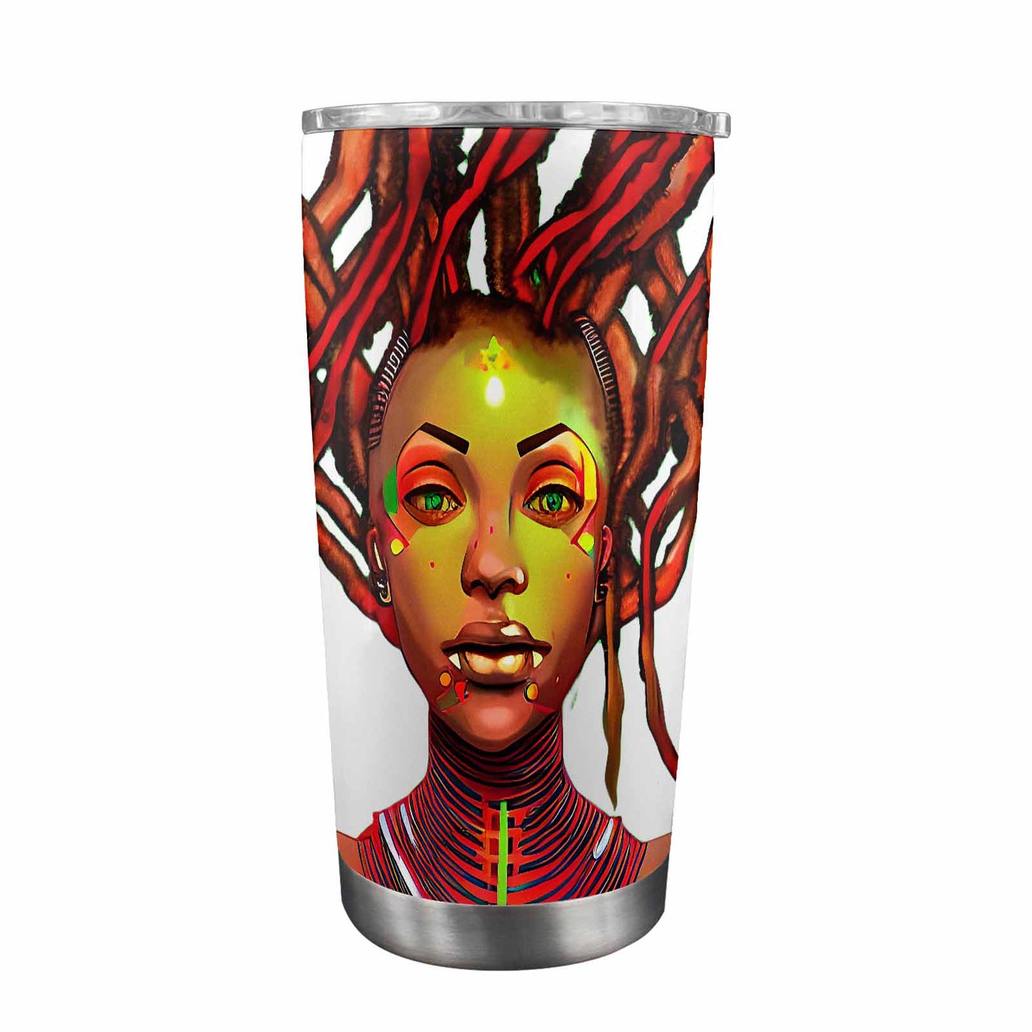 Dreads & Braids, Transparent Tumbler, mug, african tribal, outline BL, Fulangiara 47