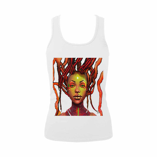 Dreads & Braids, WHITE tank top, cotton, african tribal, outline BL, Fulangiara 47