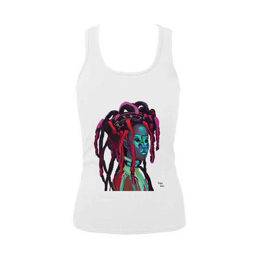 Dreads & Braids, WHITE tank top, cotton, african tribal, outline BL, Fulangiara 7