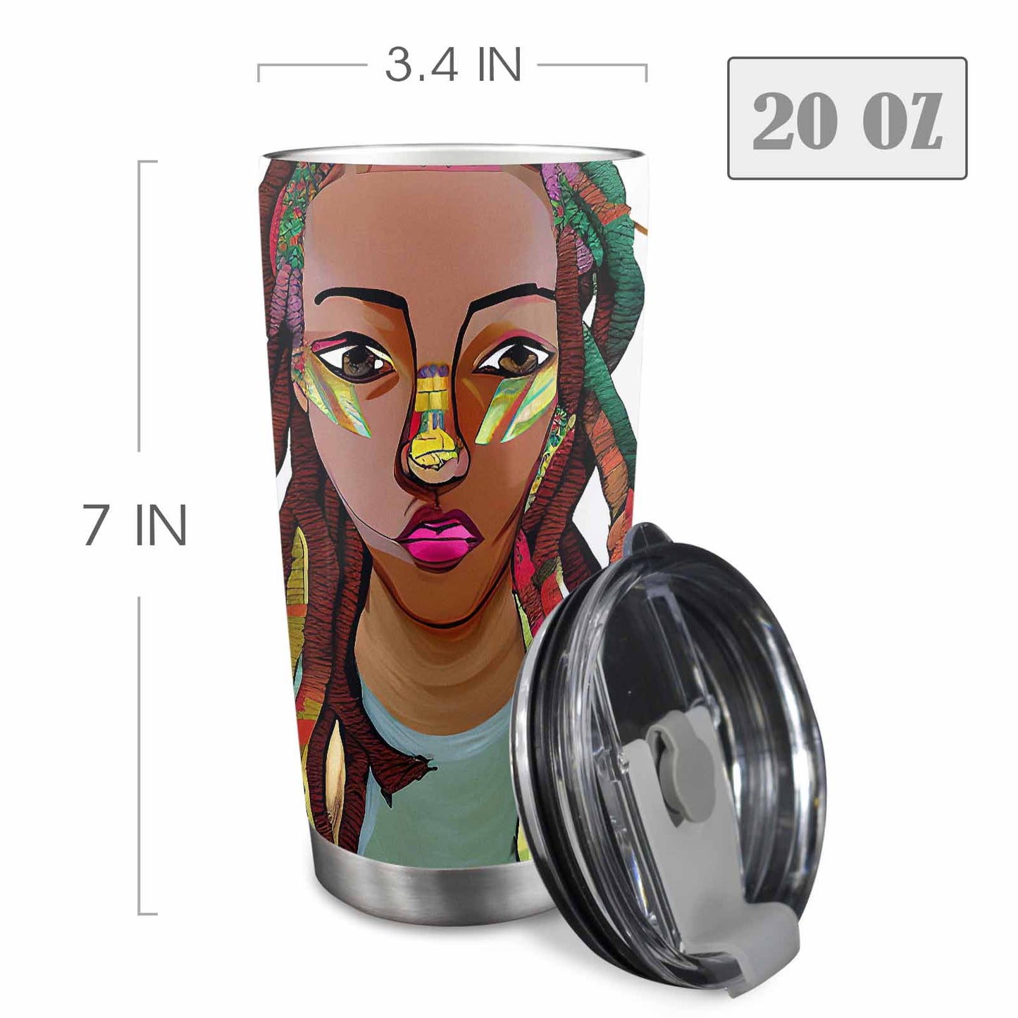 Dreads & Braids, Transparent Tumbler, mug, african tribal, outline BL, Fulangiara 26