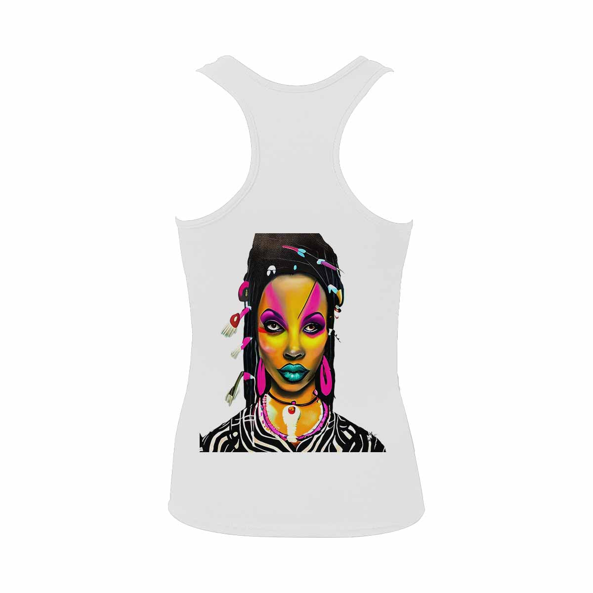 Dreads & Braids, WHITE tank top, cotton, african tribal, outline BL, Fulangiara 33