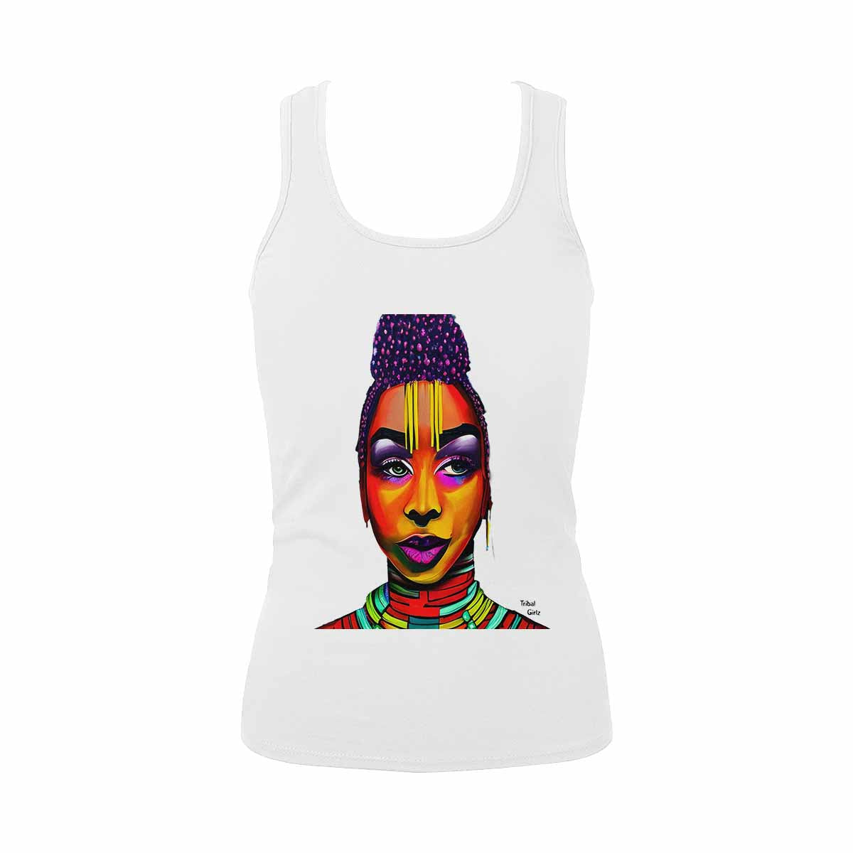 Dreads & Braids, WHITE tank top, cotton, african tribal, outline BL, Fulangiara 35