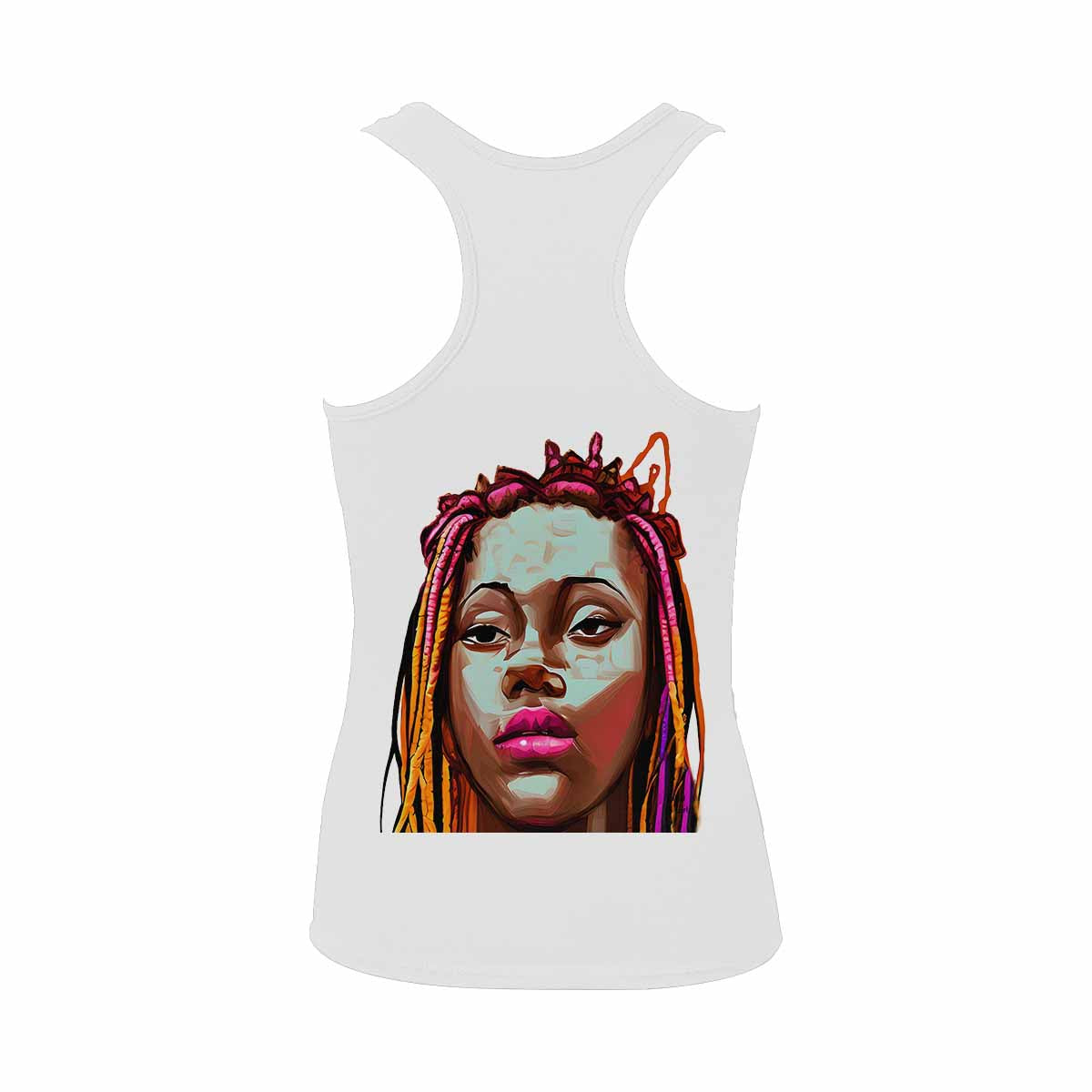 Dreads & Braids, WHITE tank top, cotton, african tribal, outline BL, Fulangiara 11