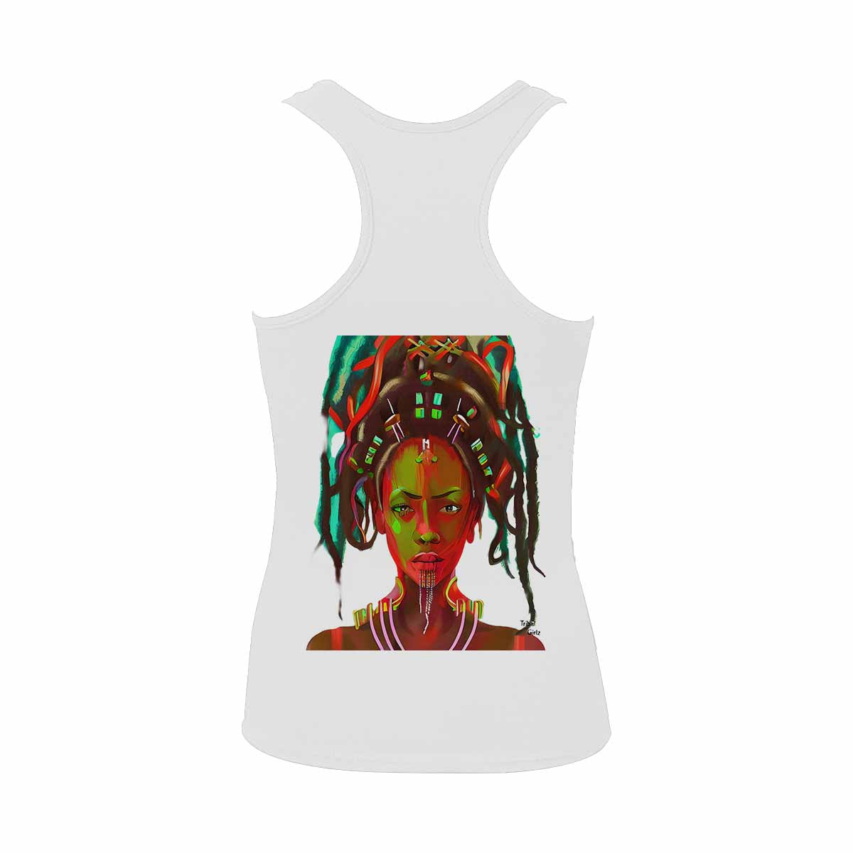 Dreads & Braids, WHITE tank top, cotton, african tribal, outline BL, Fulangiara 39