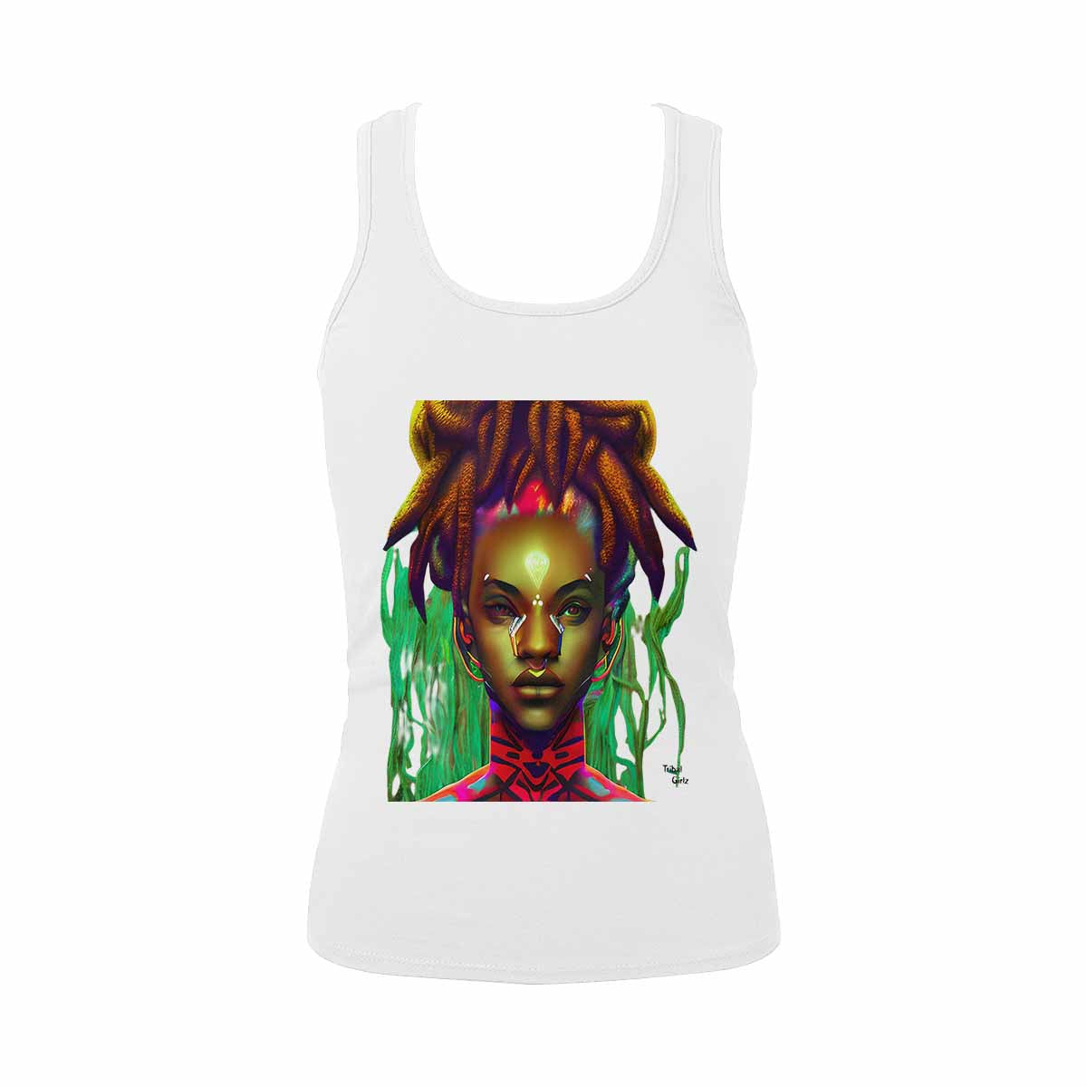 Dreads & Braids, WHITE tank top, cotton, african tribal, outline BL, Fulangiara 43