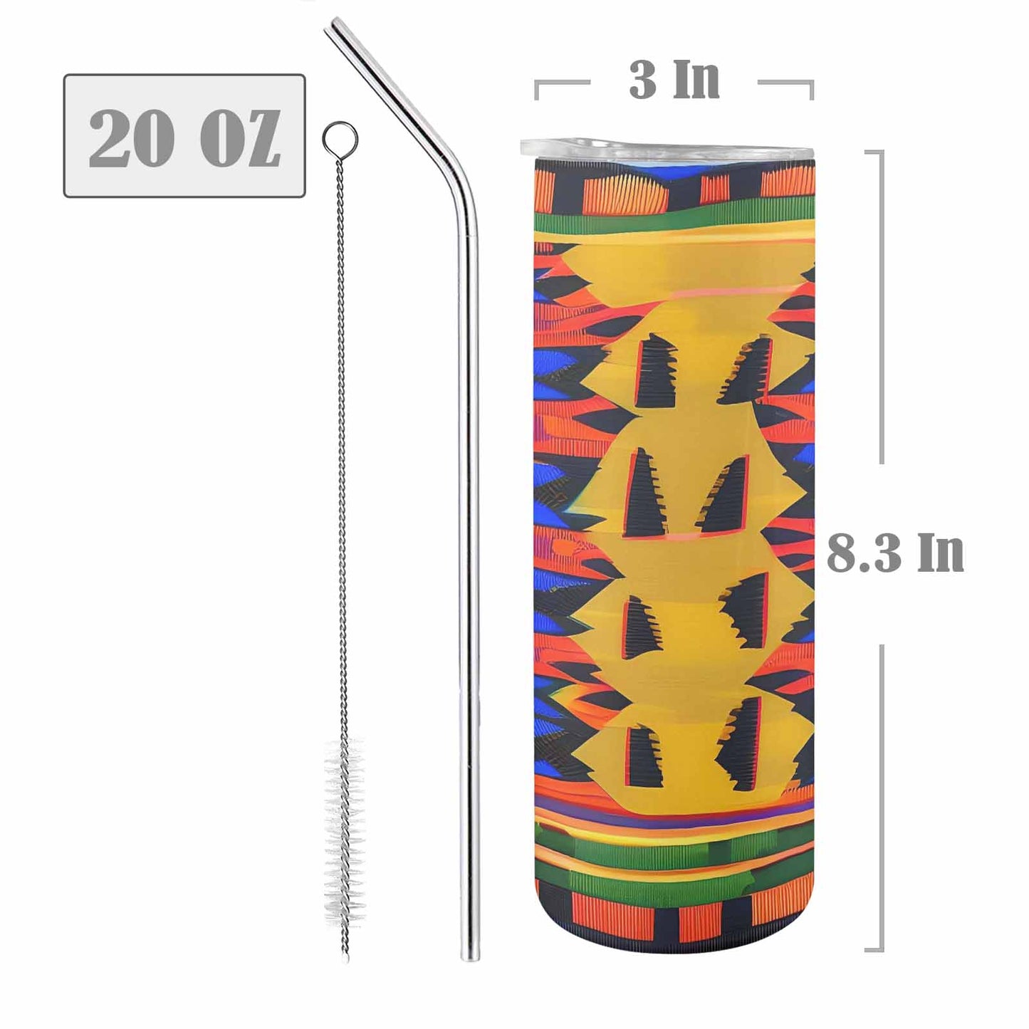 African Art, tall stainless steel insulated tumbler, travel mug, design 47