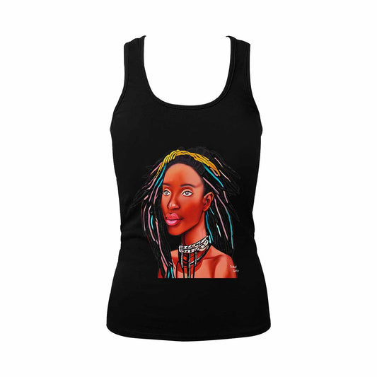 Dreads & Braids, BLACK tank top, cotton, african tribal, outline WL, Fulangiara 13