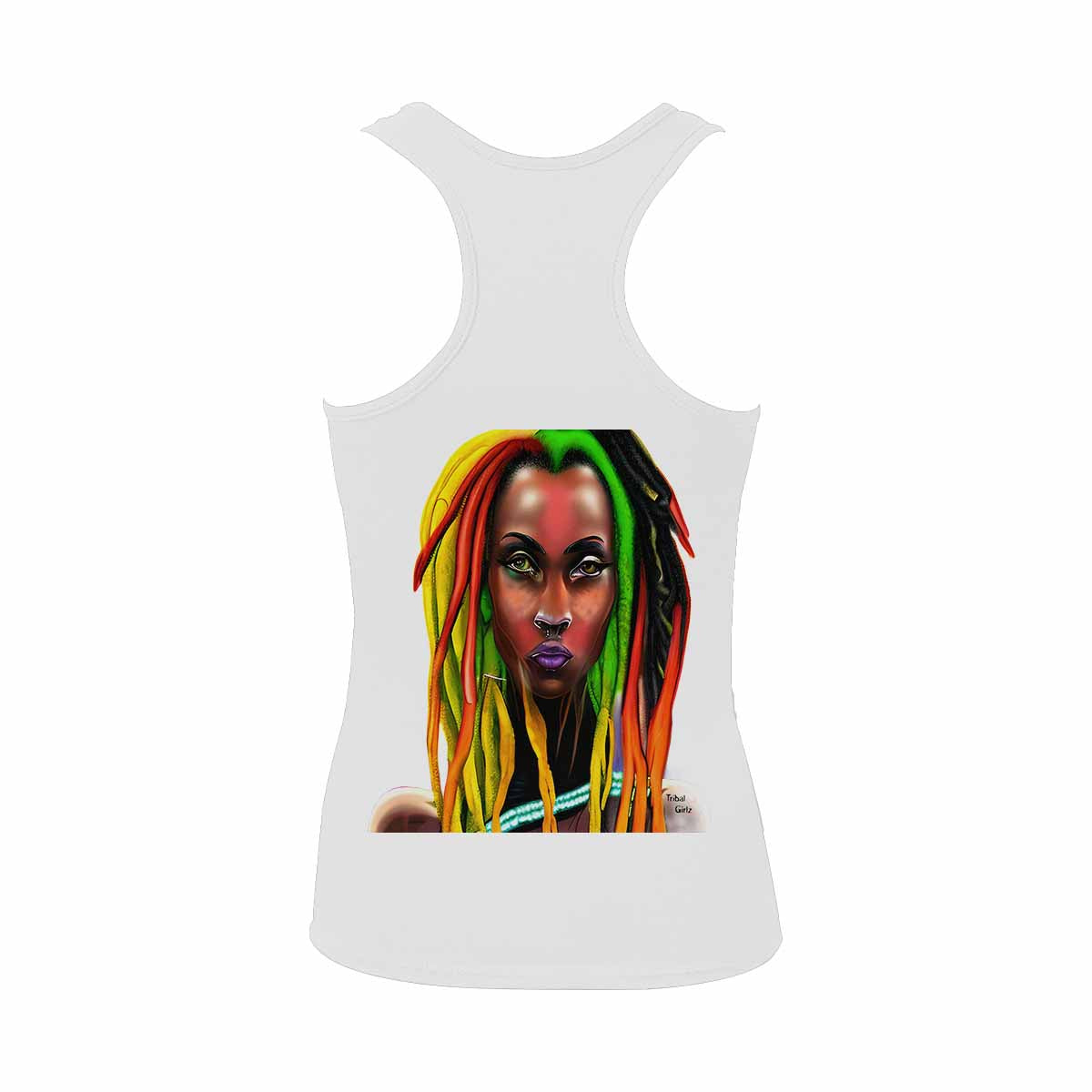 Dreads & Braids, WHITE tank top, cotton, african tribal, outline BL, Fulangiara 25