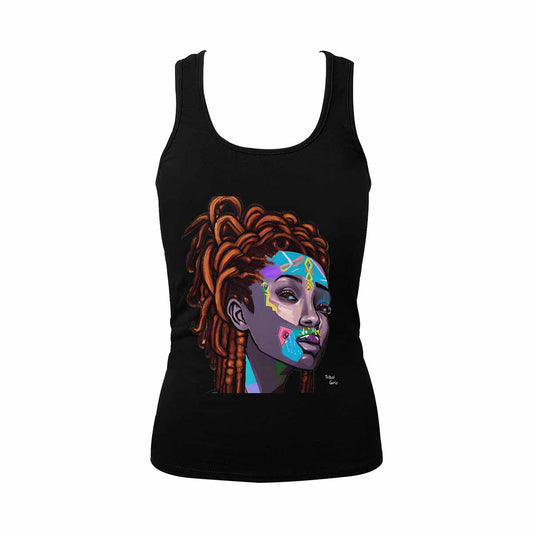 Dreads & Braids, BLACK tank top, cotton, african tribal, outline WL, Fulangiara 36