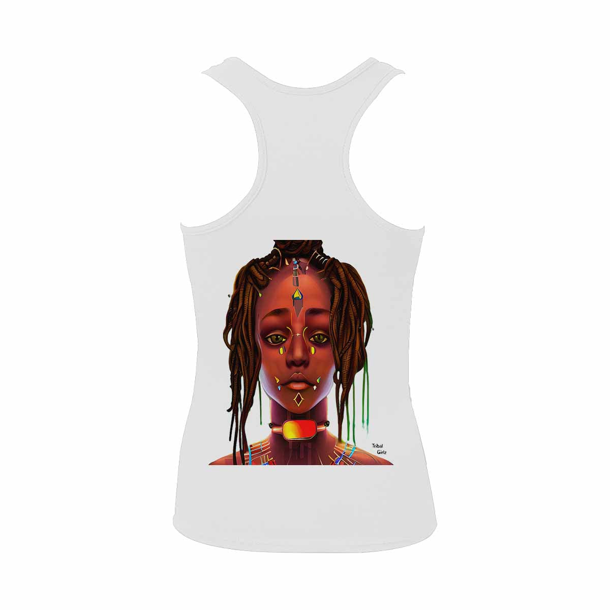 Dreads & Braids, WHITE tank top, cotton, african tribal, outline BL, Fulangiara 45