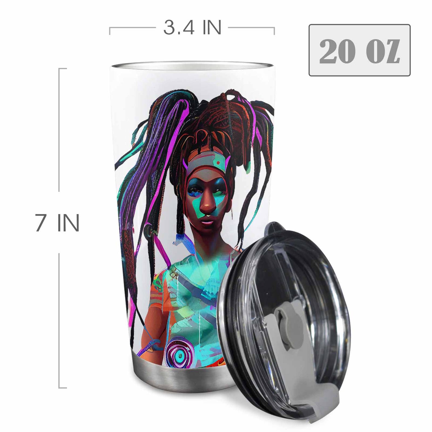 Dreads & Braids, Transparent Tumbler, mug, african tribal, outline BL, Fulangiara 32