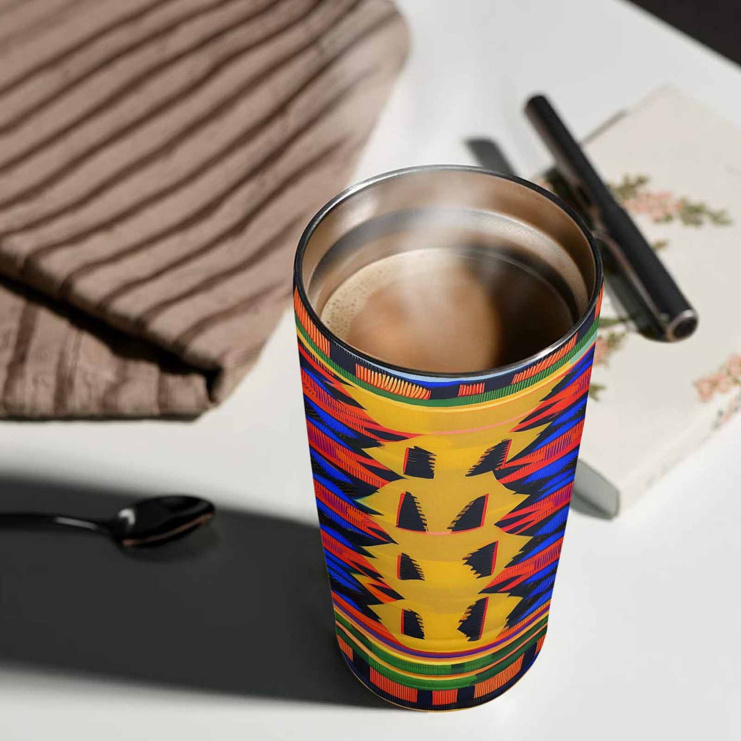 African Art, stainless steel insulated tumbler, travel mug, design 47