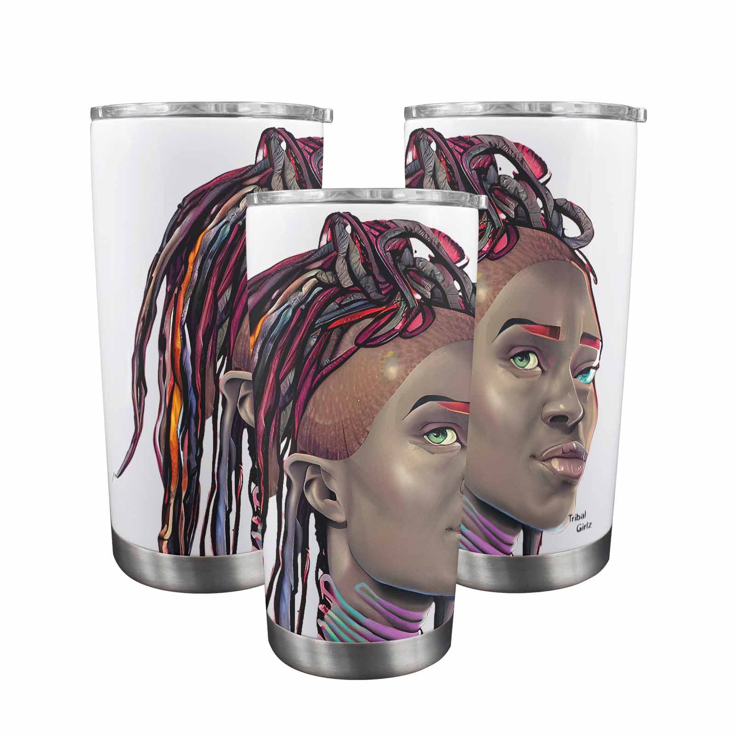 Dreads & Braids, Transparent Tumbler, mug, african tribal, outline BL, Fulangiara 40