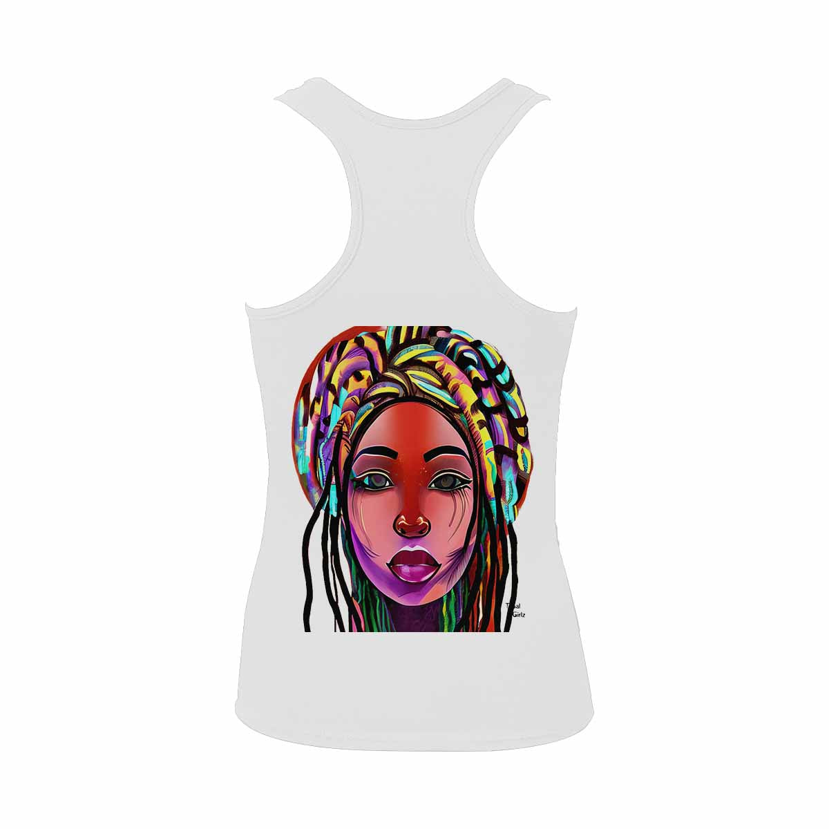 Dreads & Braids, WHITE tank top, cotton, african tribal, outline BL, Fulangiara 22