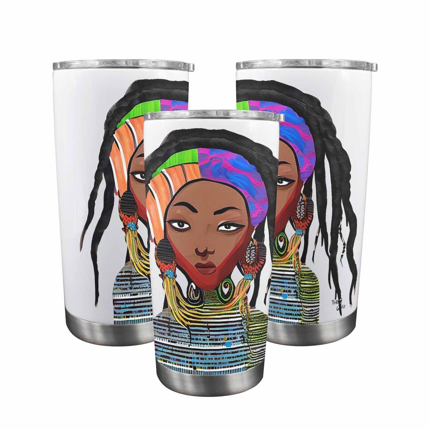 Dreads & Braids, Transparent Tumbler, mug, african tribal, outline BL, Fulangiara 18