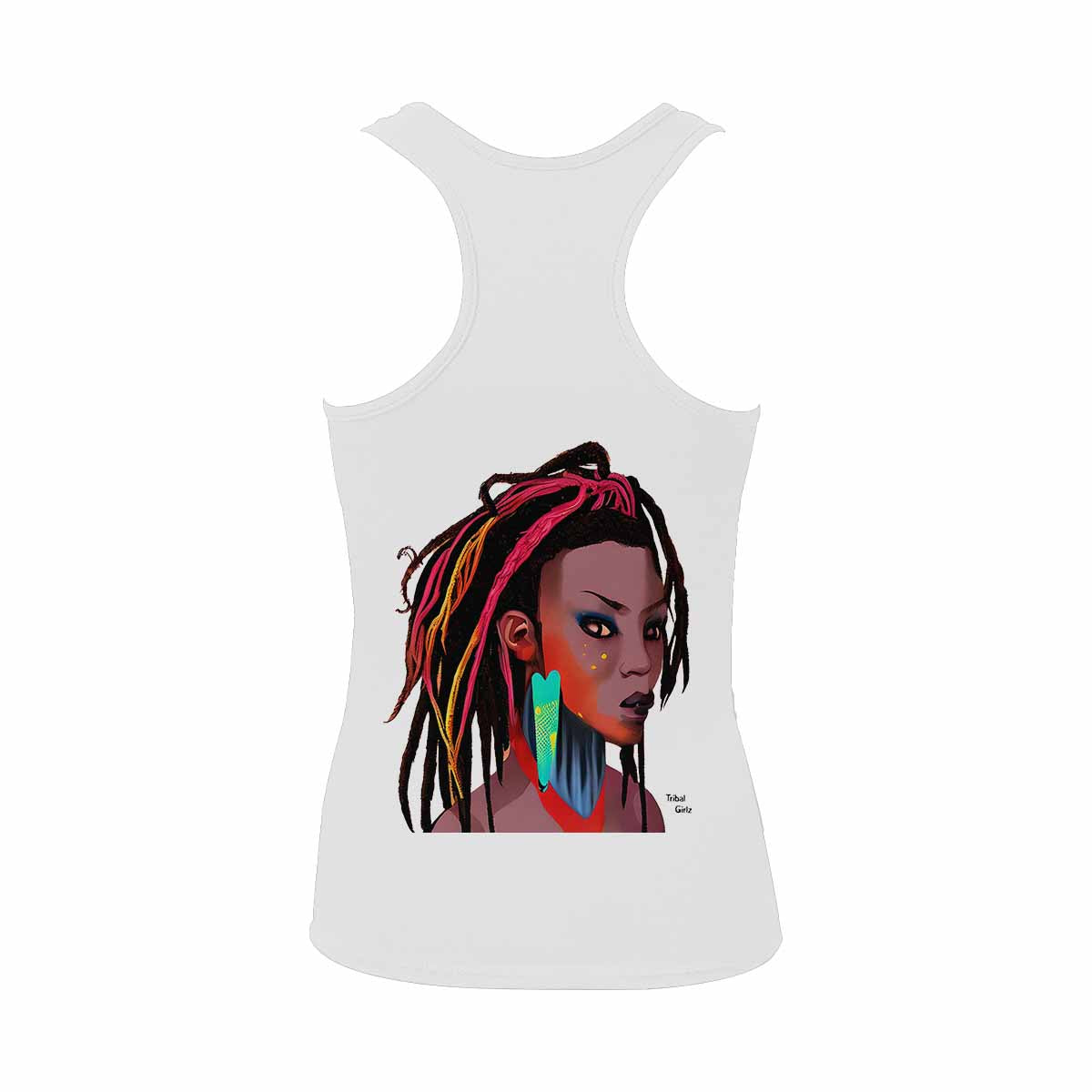 Dreads & Braids, WHITE tank top, cotton, african tribal, outline BL, Fulangiara 27