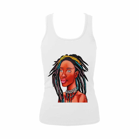 Dreads & Braids, WHITE tank top, cotton, african tribal, outline BL, Fulangiara 13