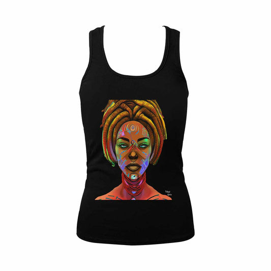 Dreads & Braids, BLACK tank top, cotton, african tribal, outline WL, Fulangiara 46