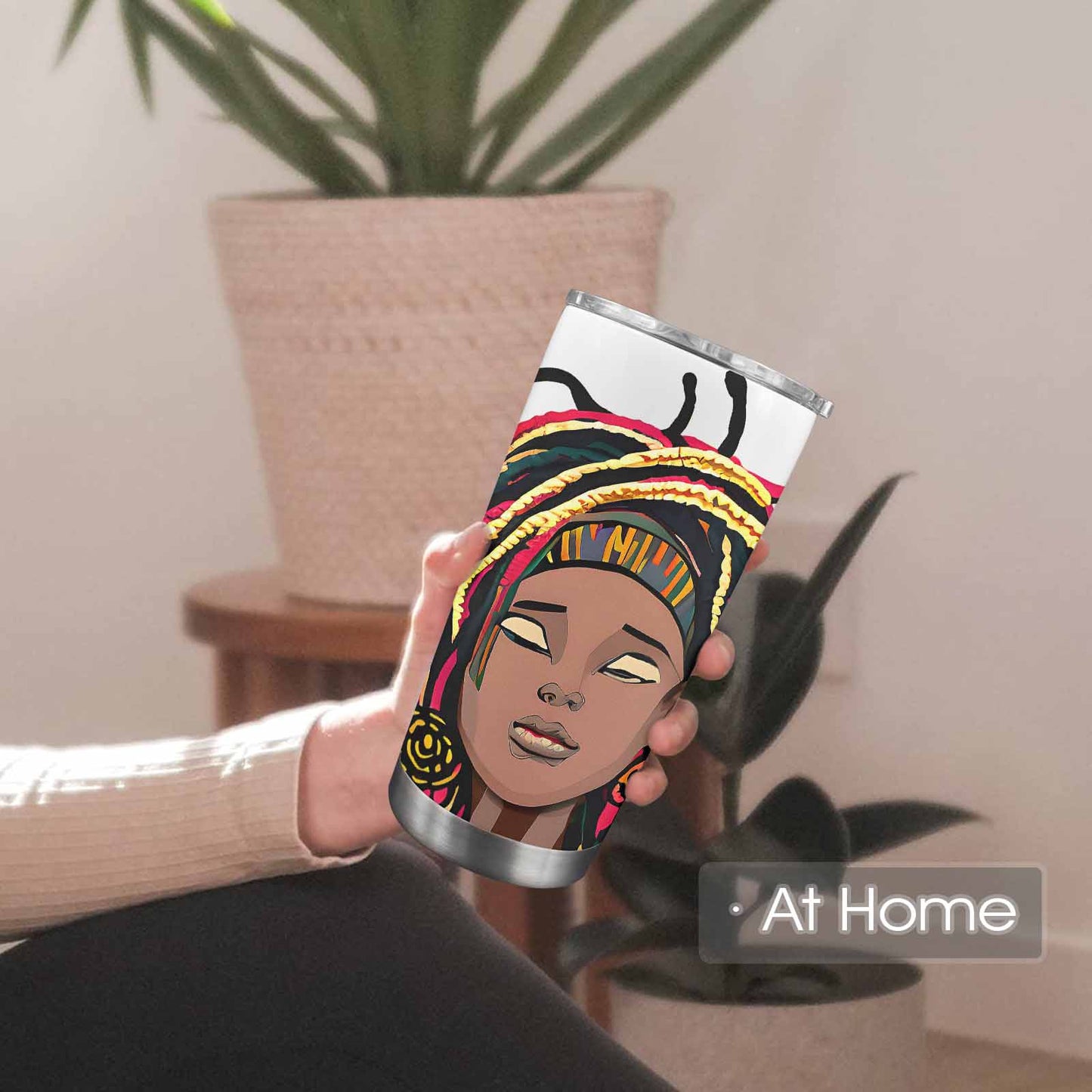 Dreads & Braids, Transparent Tumbler, mug, african tribal, outline BL, Fulangiara 20