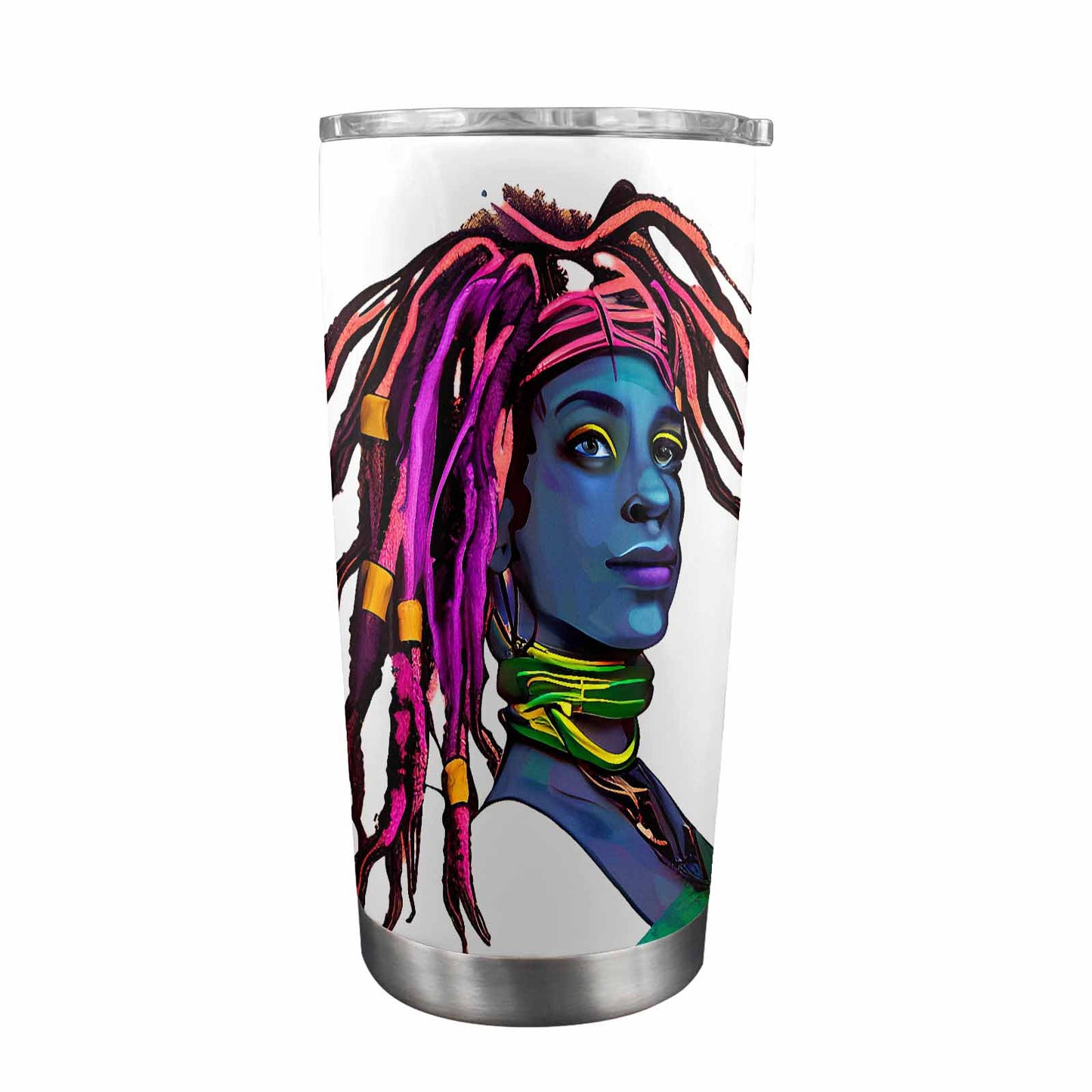 Dreads & Braids, Transparent Tumbler, mug, african tribal, outline BL, Fulangiara 10