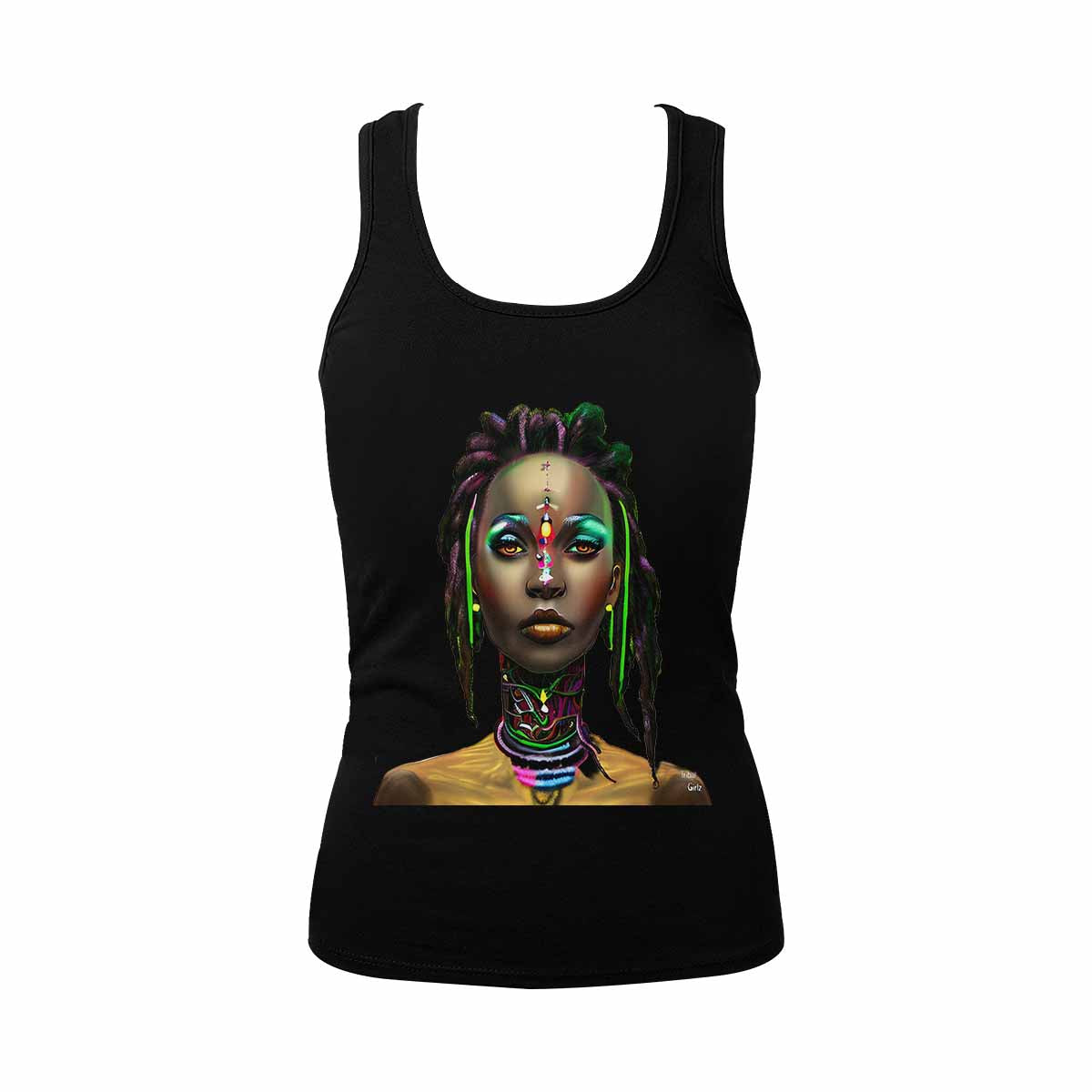 Dreads & Braids, BLACK tank top, cotton, african tribal, outline MCL, Fulangiara 29