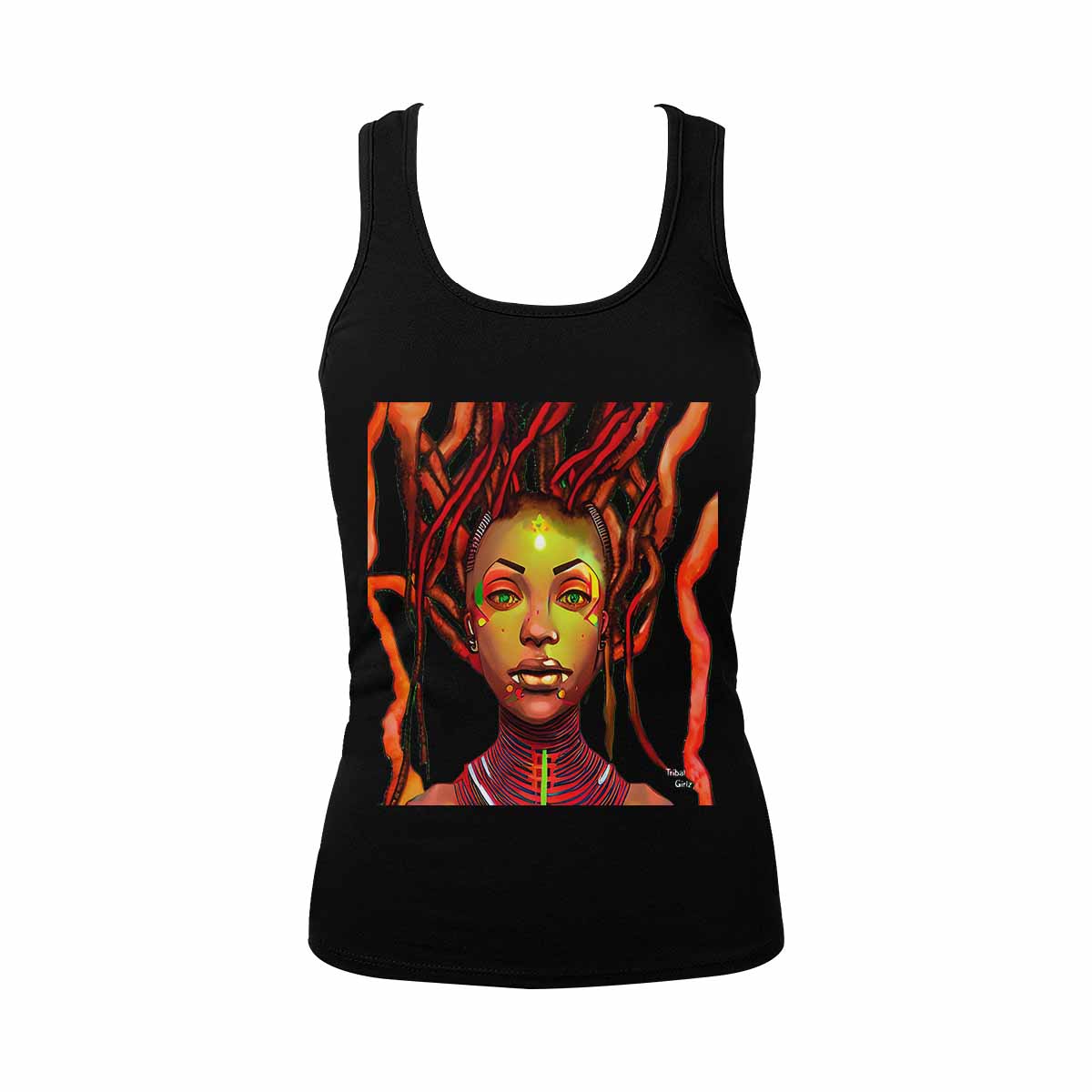 Dreads & Braids, BLACK tank top, cotton, african tribal, outline WL, Fulangiara 47