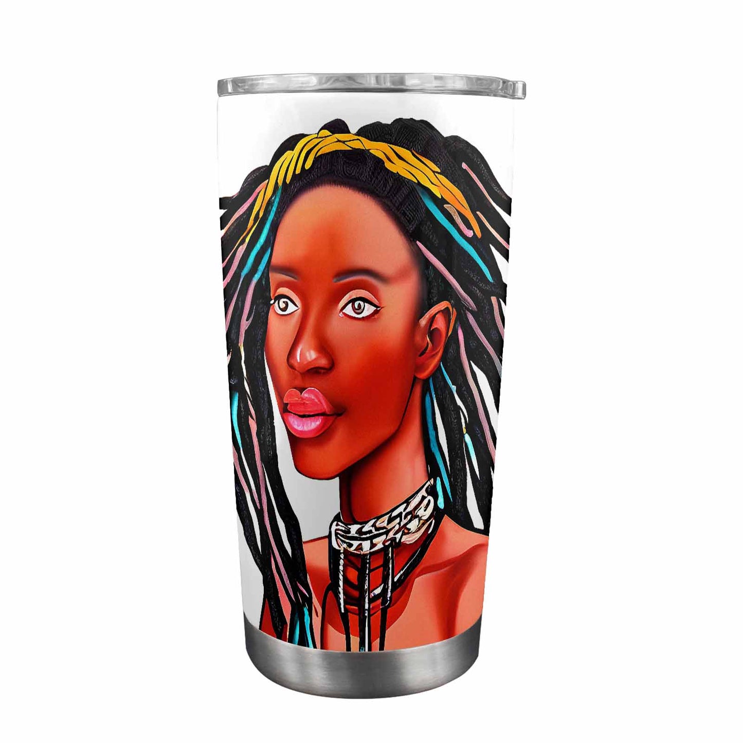 Dreads & Braids, Transparent Tumbler, mug, african tribal, outline BL, Fulangiara 13