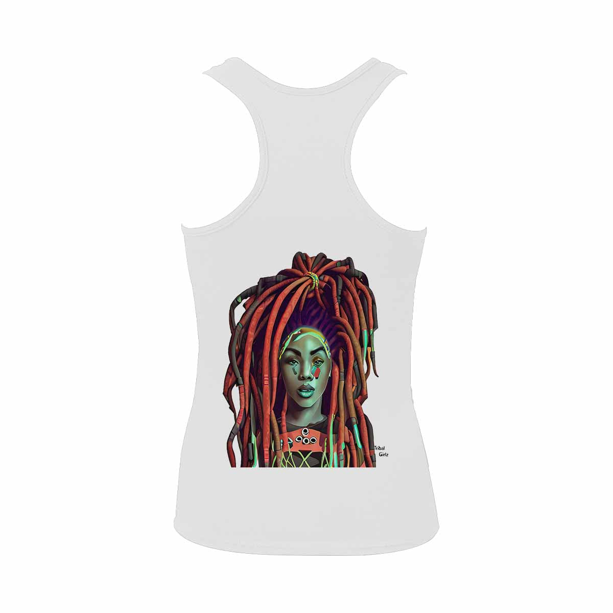 Dreads & Braids, WHITE tank top, cotton, african tribal, outline BL, Fulangiara 34