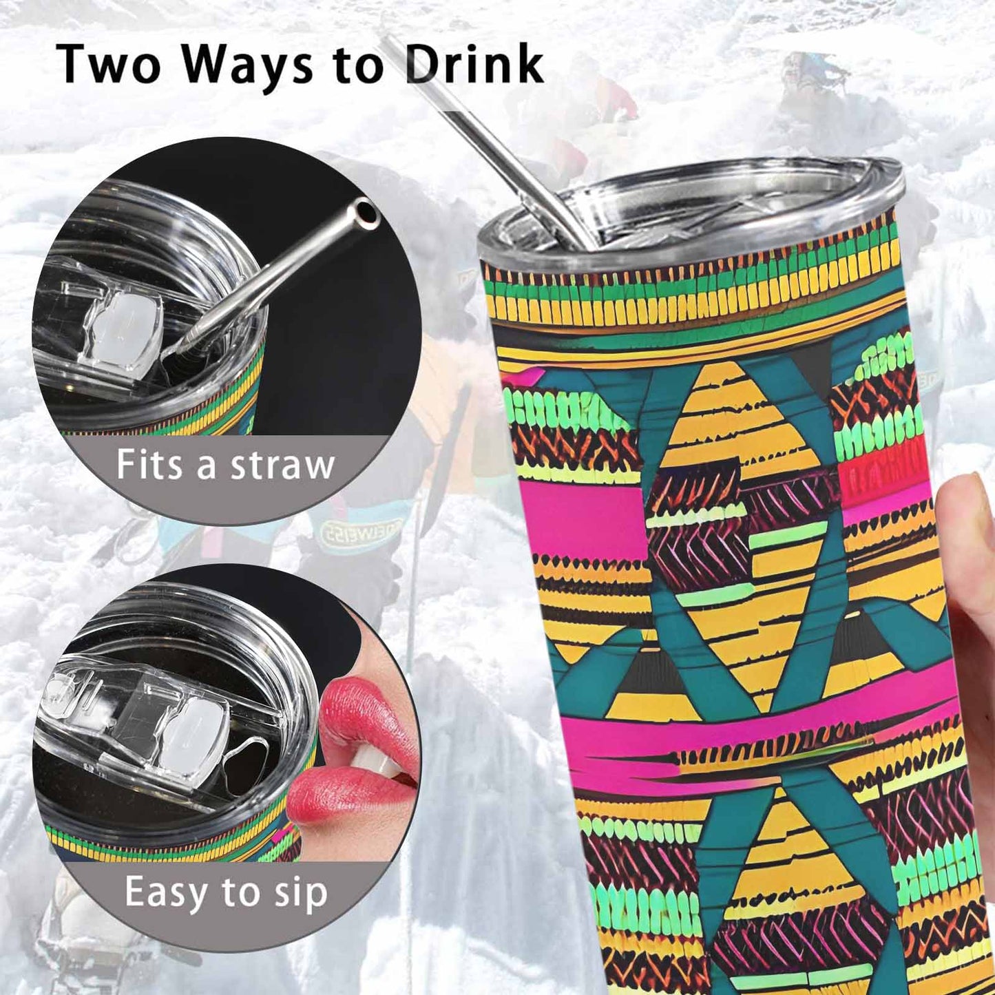 African Art, tall stainless steel insulated tumbler, travel mug, design 24