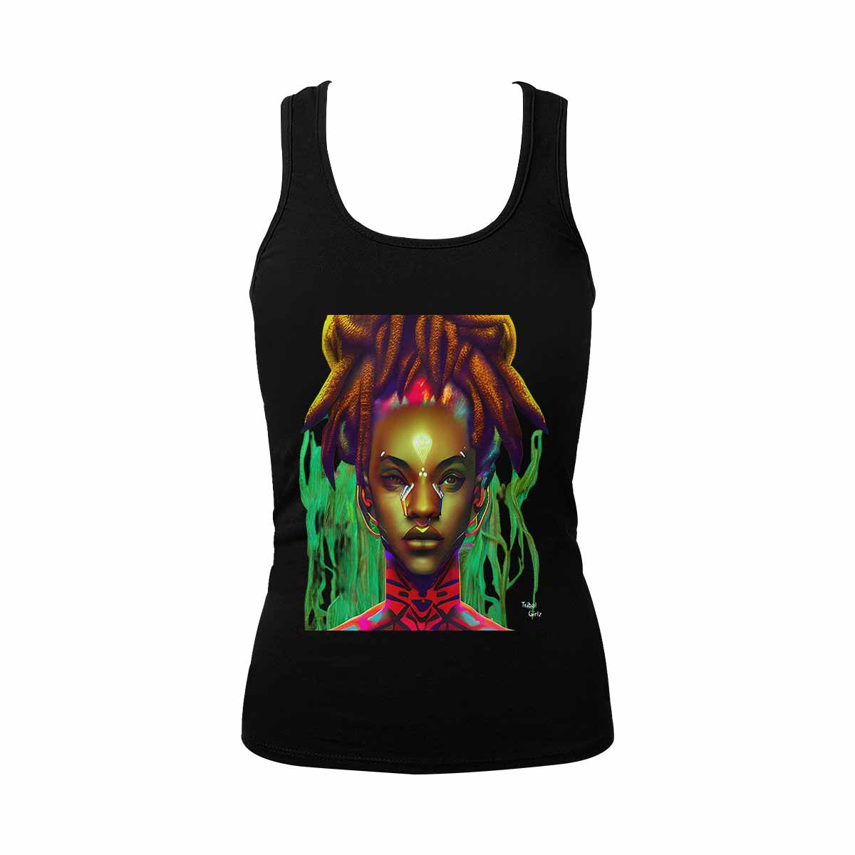 Dreads & Braids, BLACK tank top, cotton, african tribal, outline WL, Fulangiara 43