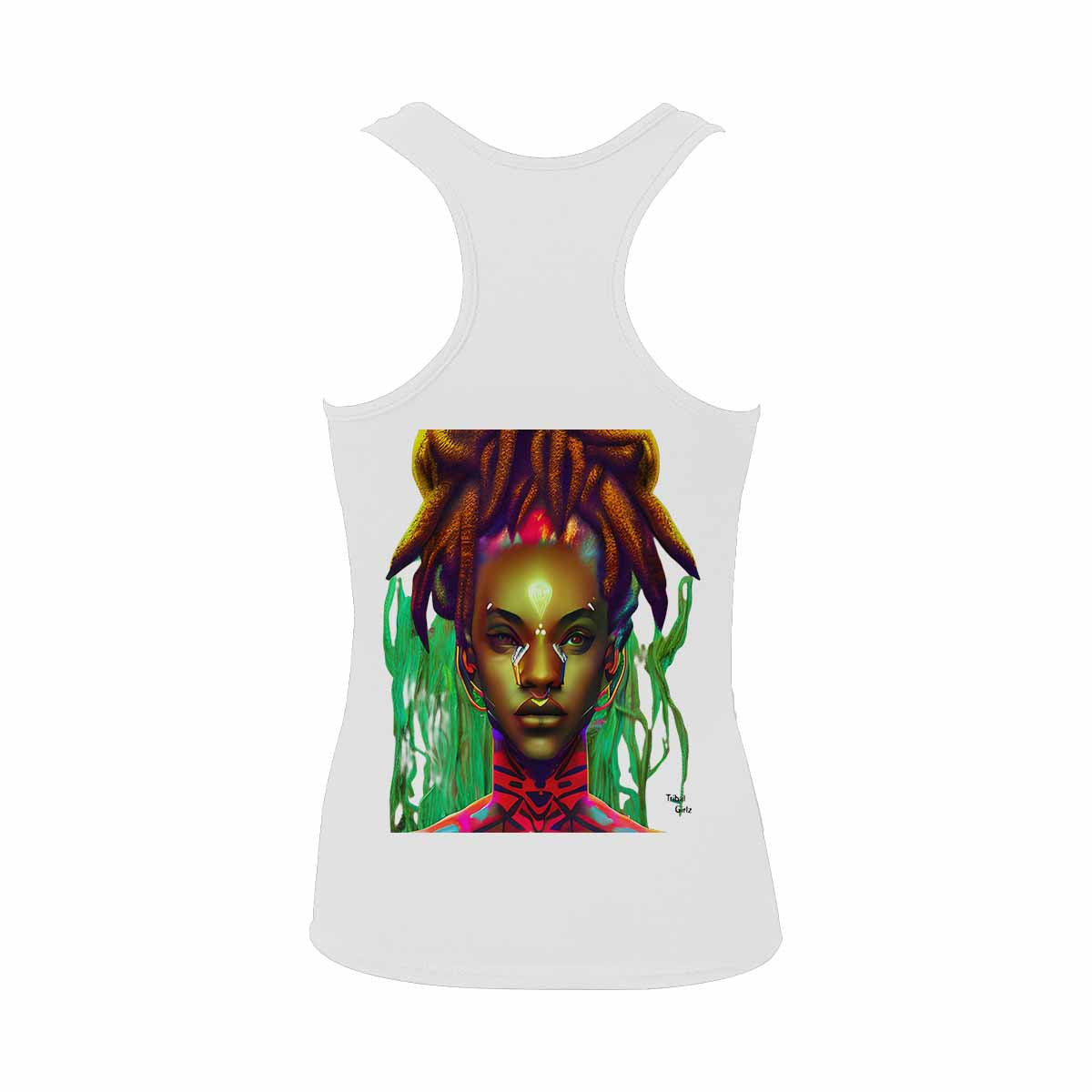 Dreads & Braids, WHITE tank top, cotton, african tribal, outline BL, Fulangiara 43