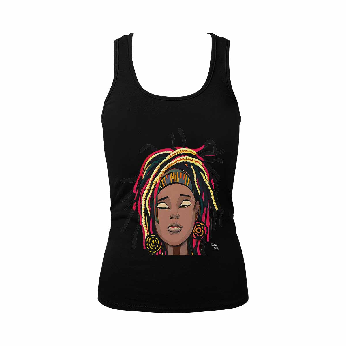 Dreads & Braids, BLACK tank top, cotton, african tribal, outline WL, Fulangiara 20