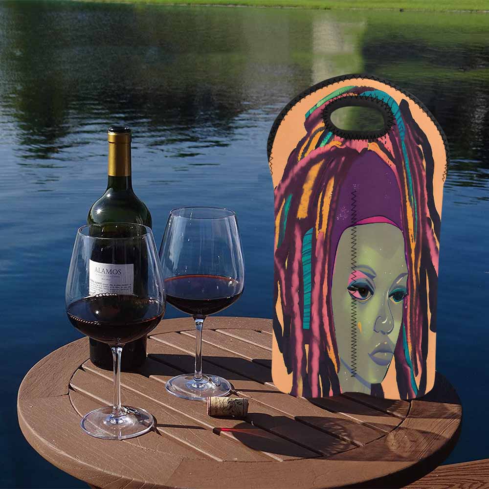 Dreads & Braids, 2 bottle wine bag, picnic or gift, african tribalgirlz Fulangiara 9