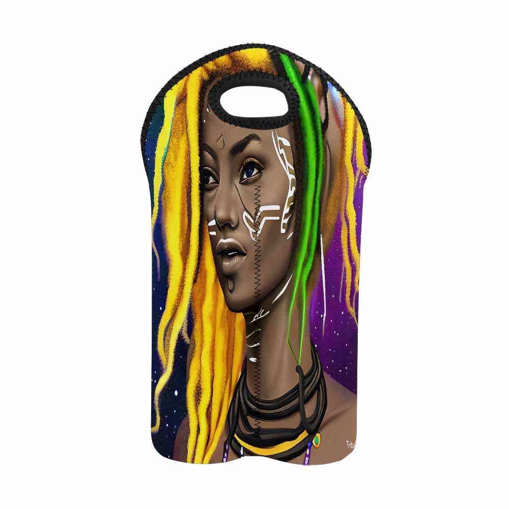 Dreads & Braids, 2 bottle wine bag, picnic or gift, african tribalgirlz Fulangiara 1