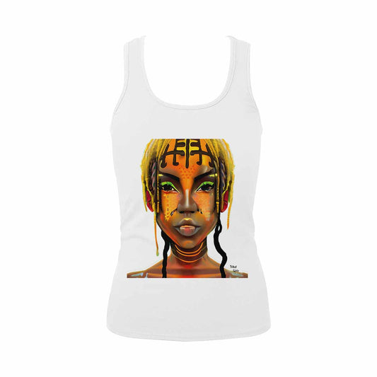 Dreads & Braids, WHITE tank top, cotton, african tribal, outline BL, Fulangiara 41