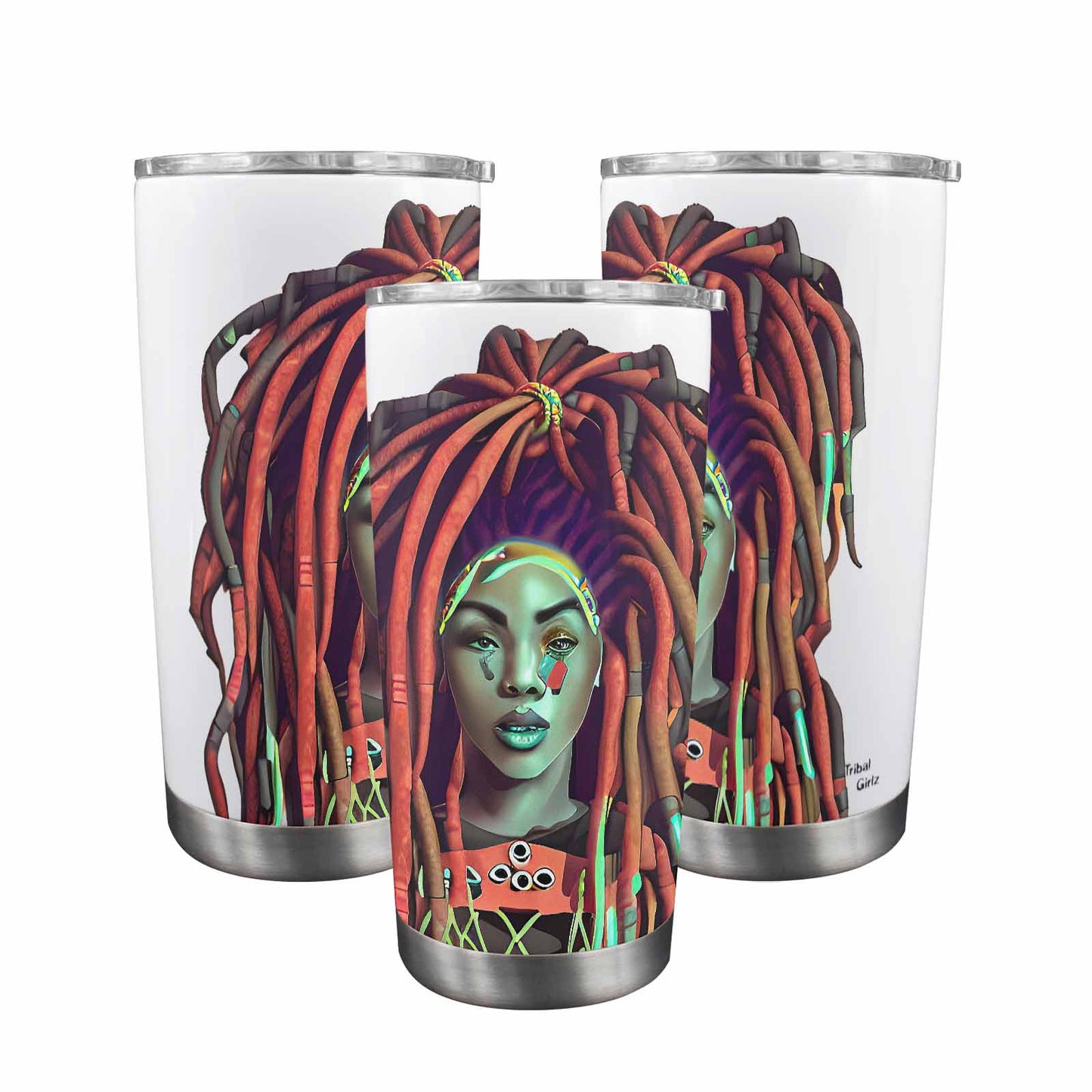 Dreads & Braids, Transparent Tumbler, mug, african tribal, outline BL, Fulangiara 34