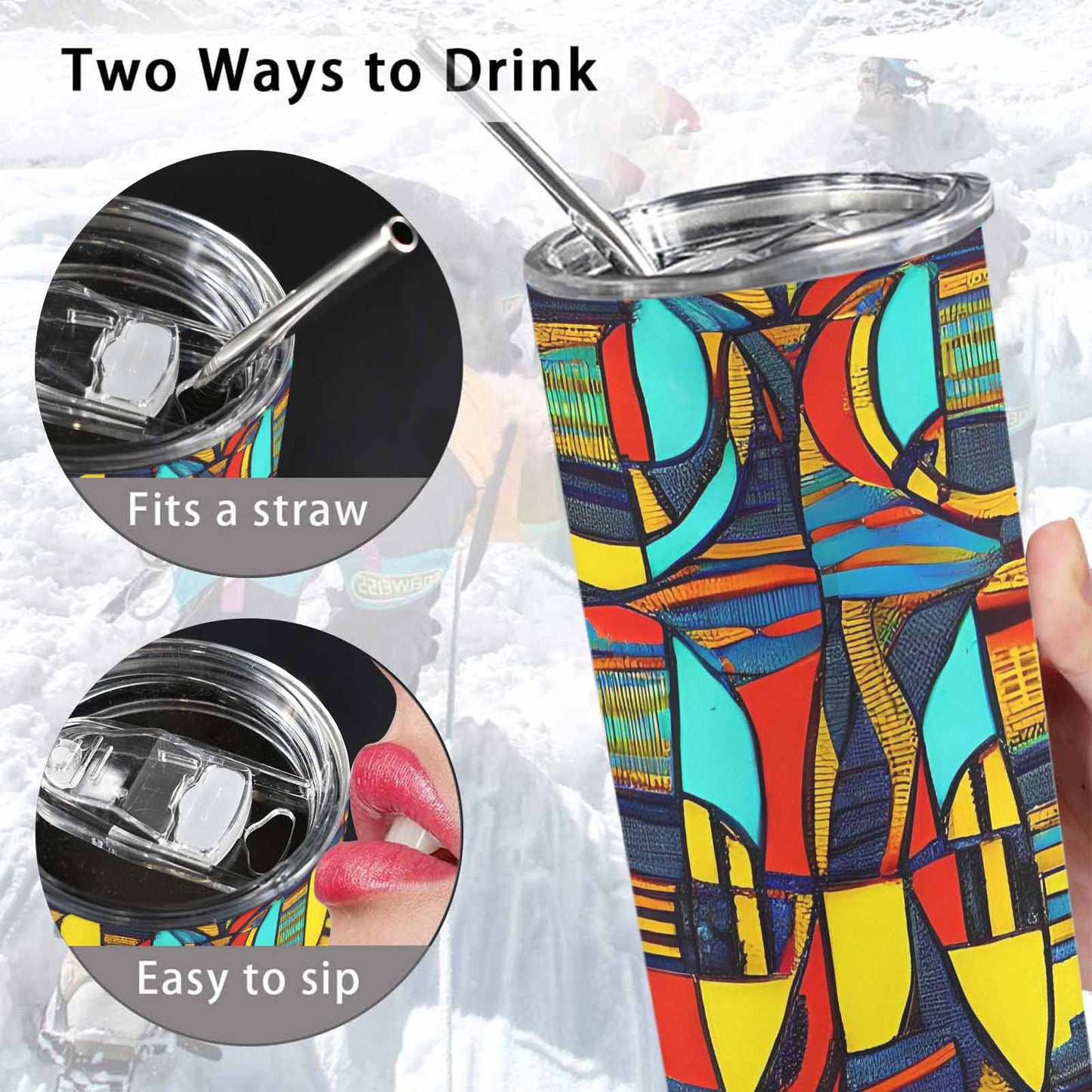 African Art, tall stainless steel insulated tumbler, travel mug, design 02