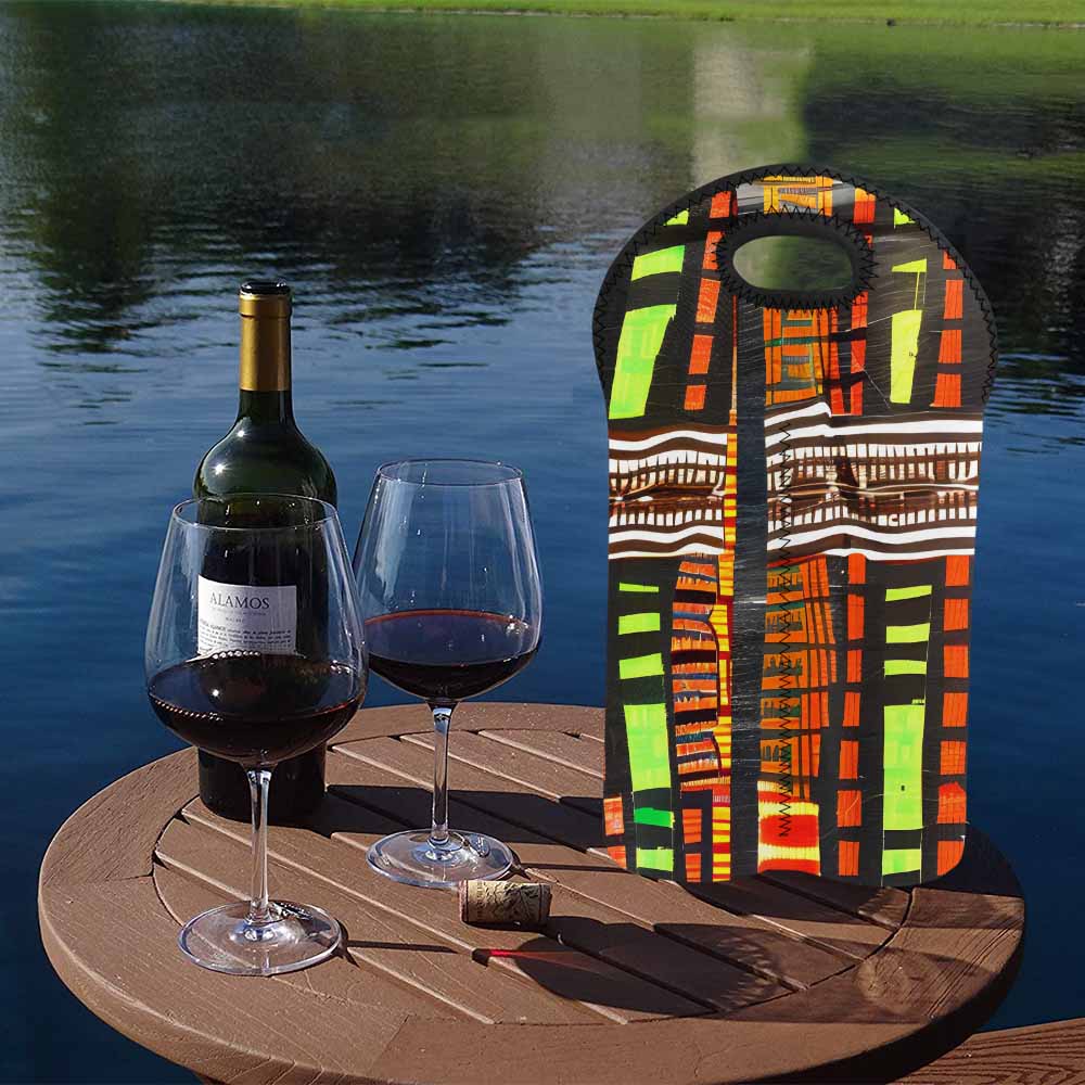 African Art, chic 2 bottle wine bag, design 13